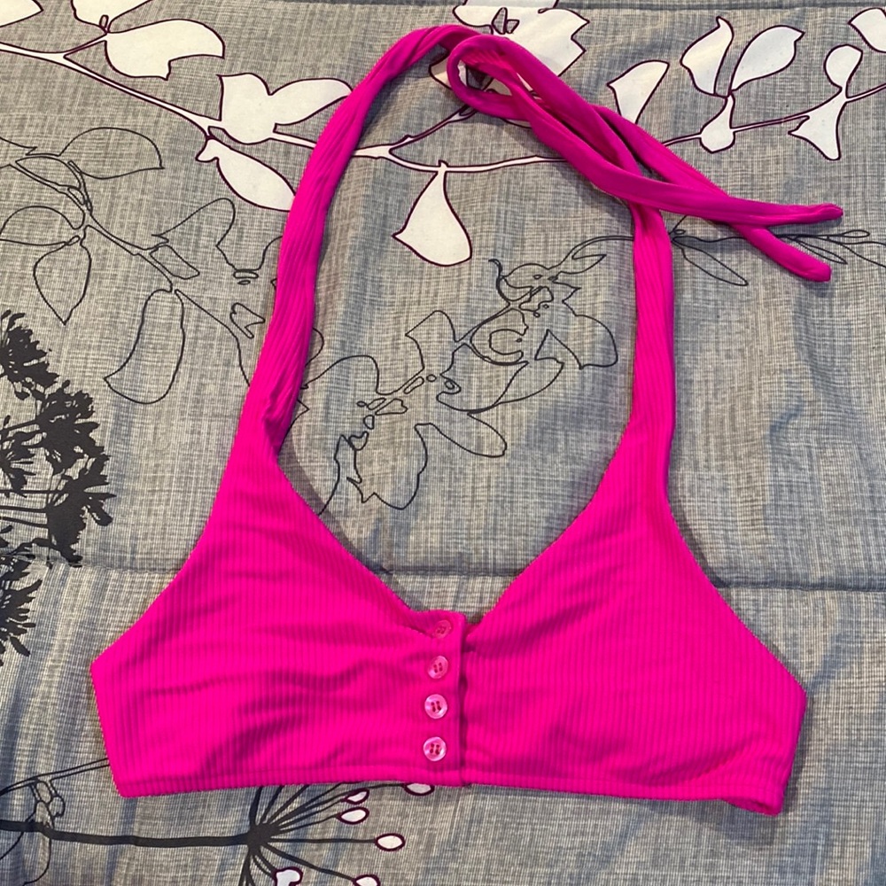 Hot pink ribbed bikini top. Size Small